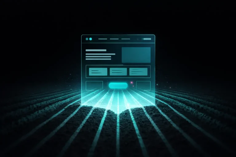 Página digital com campos de formulário e botão, iluminada por linhas azuis
