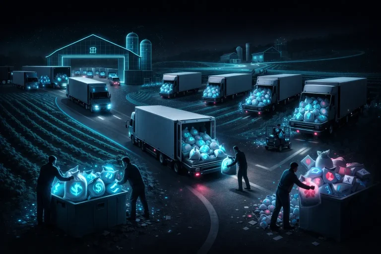 Ilustração digital de estações conectadas e painéis luminosos em azul