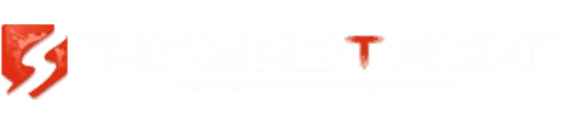 Logotipo branco e vermelho da Speedtech