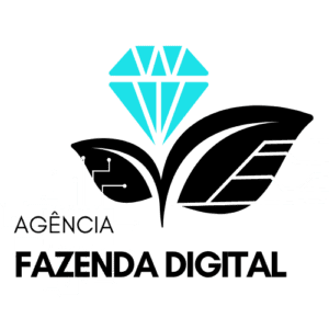 Logotipo da Agência Fazenda Digital com folhas pretas e diamante turquesa